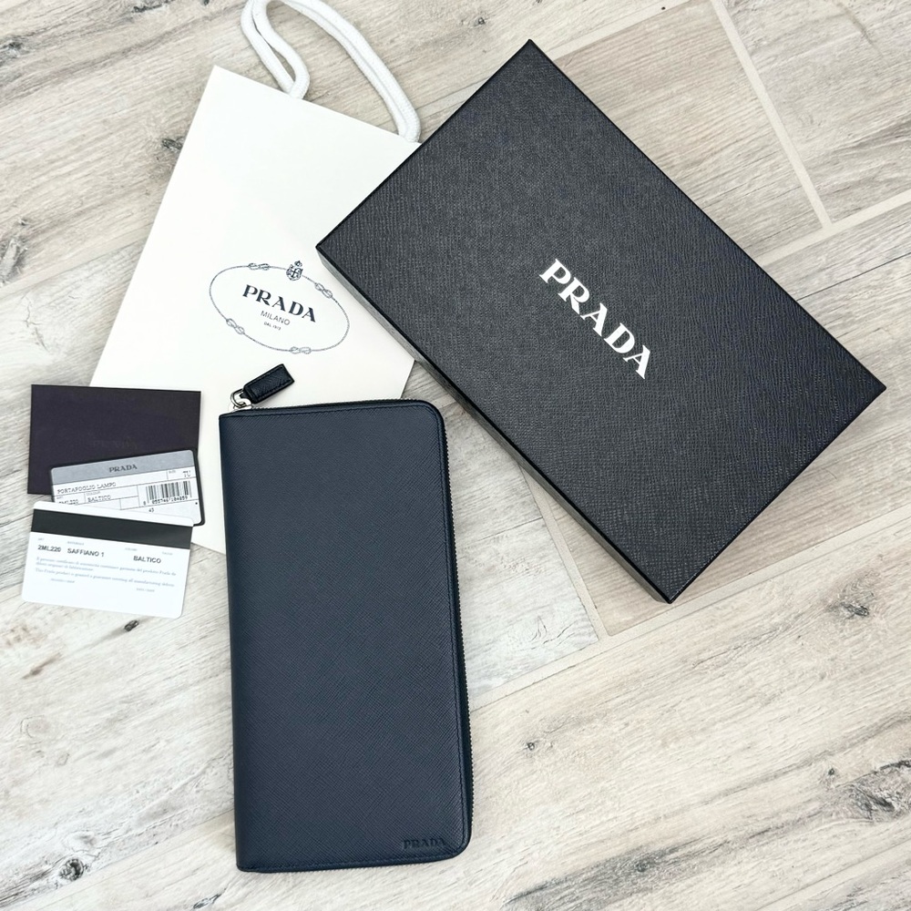 Prada Baltico Blue Saffiano Leather XL Organizer Travel Wallet
